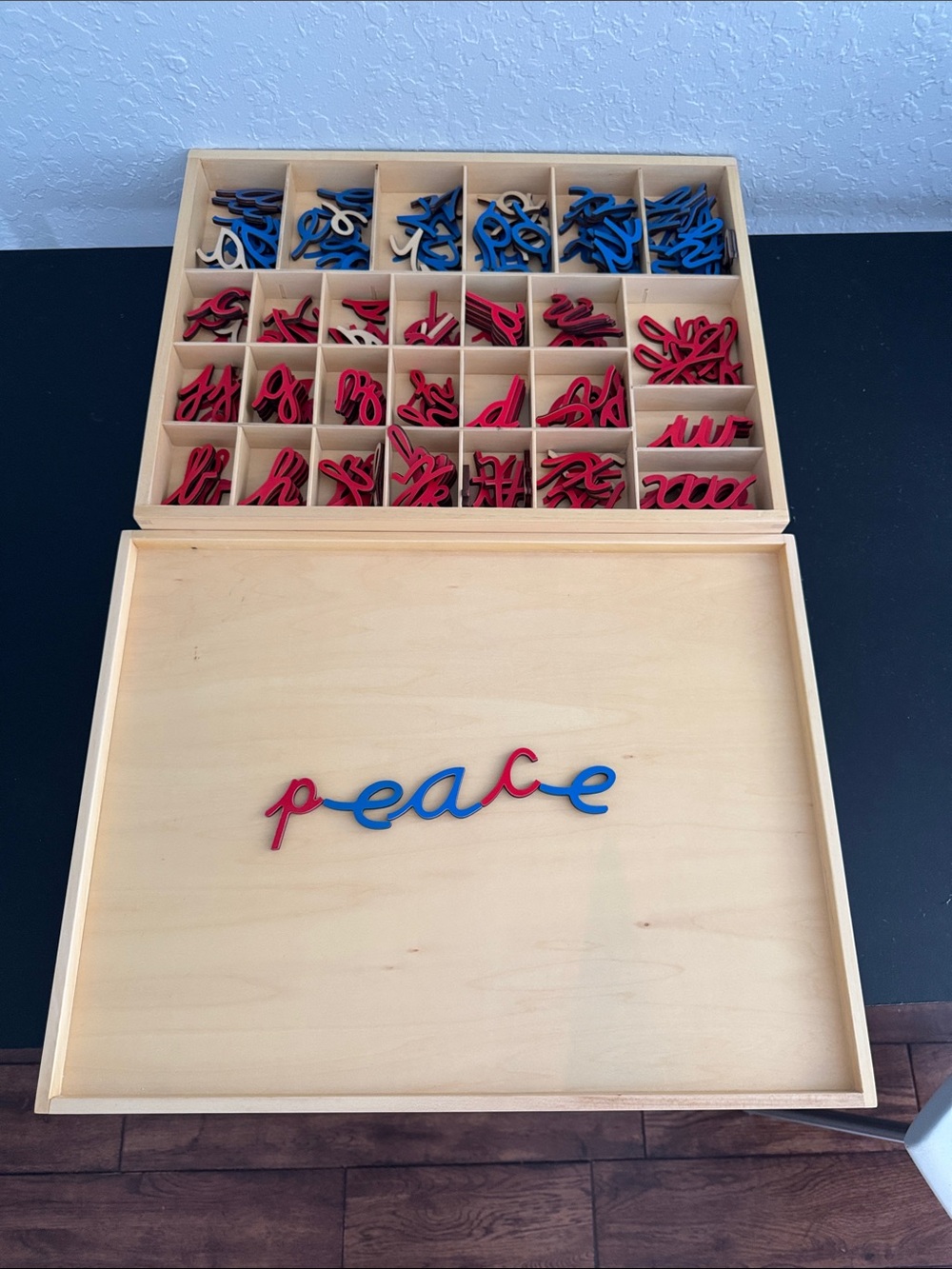 Montessori Wooden Cursive Letter Set - Red & Blue